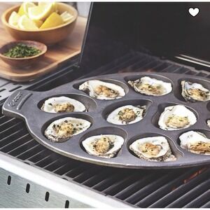Outset Cast Iron Oyster Grill Pan 12 Section Pre-Seasoned Oven Safe 450